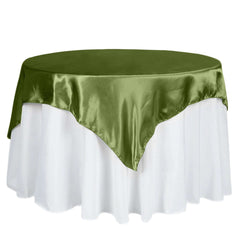 Satin 60"x60" Table Overlay Square Tablecloth Olive Green - Smooth Silky Touch Table Cover