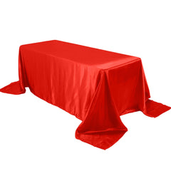 Satin Rectangular 90"x132" Tablecloth Red - Seamless Table Cover