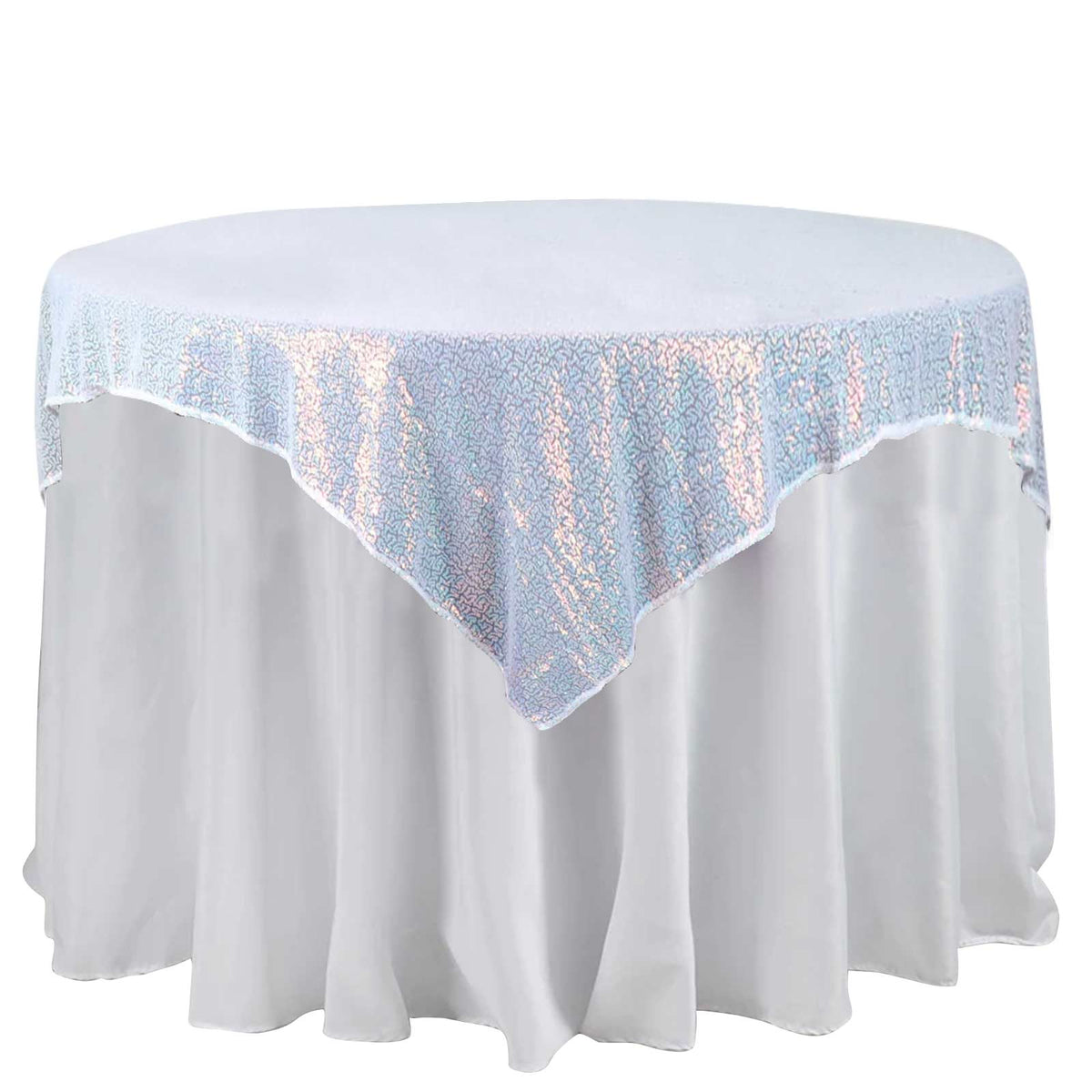 Sequin 60"x60" Table Overlay Square Tablecloth  Iridescent Blue - Luxe Wedding Table Topper