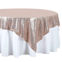 Sequin 72"x72" Table Overlay Square Tablecloth Rose Gold - Sparkly Table Cover