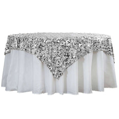 Sequin 72"x72" Table Overlay Square Tablecloth Silver - Big Payette Table Cover
